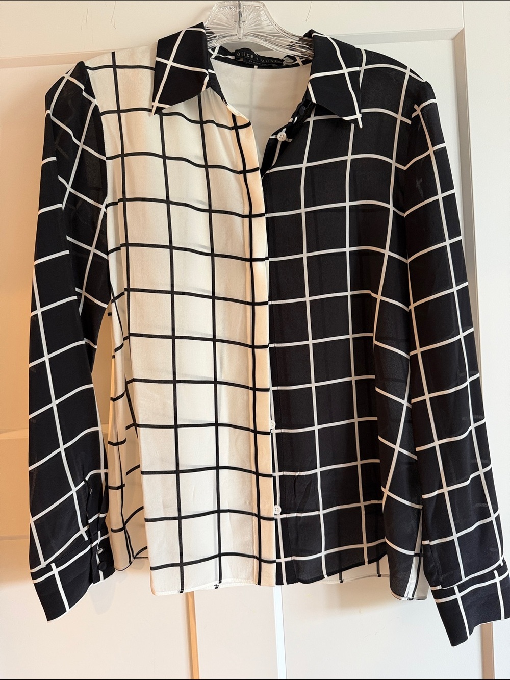 Alice + Olivia Black & White Windowpane Button-Up Shirt
